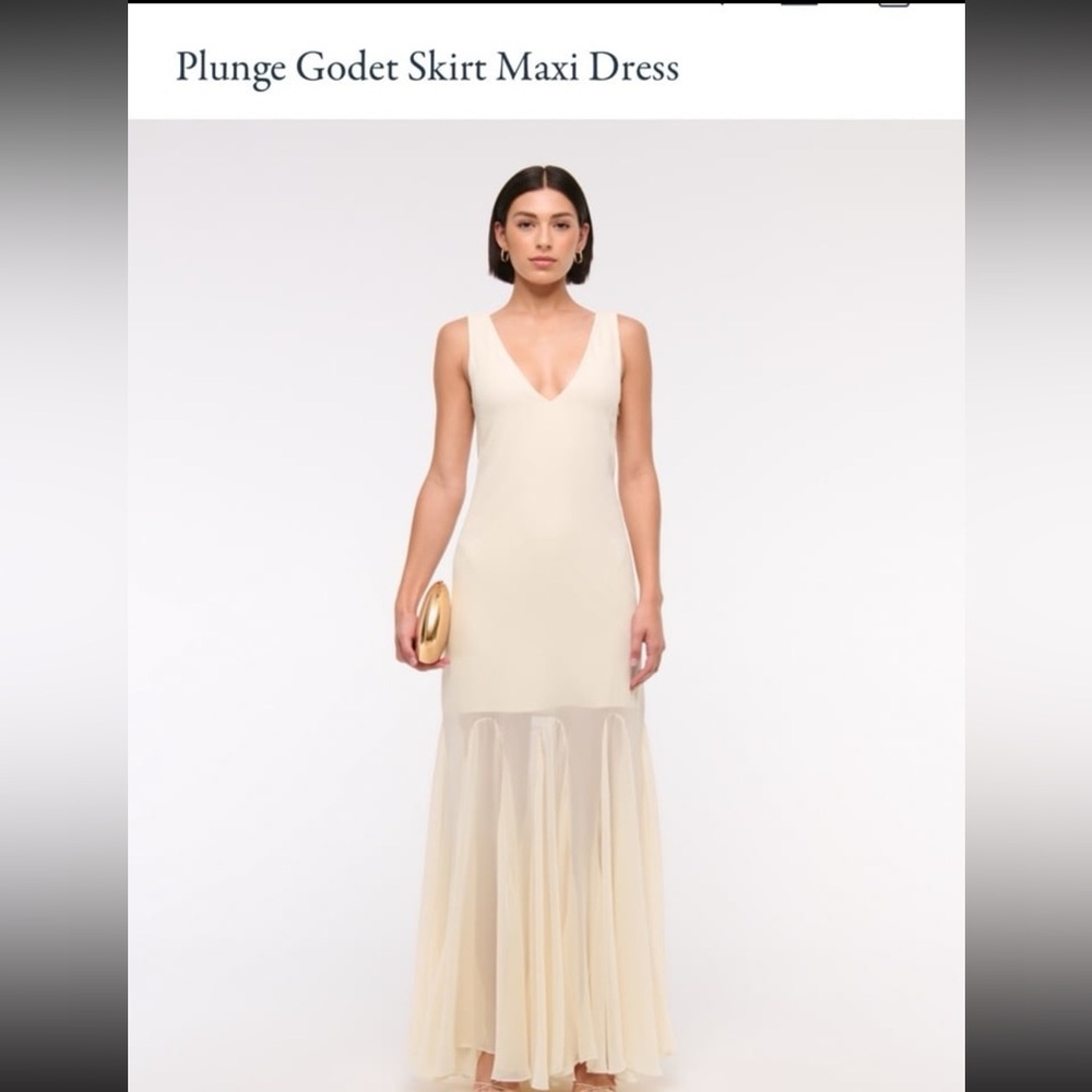 Abercrombie & Fitch Cream Plunge Maxi Dress